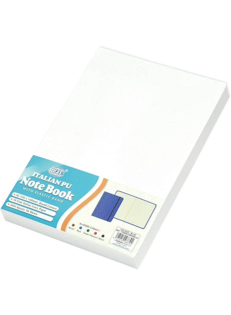 FIS Notebook With Elastic Band Italian PU Cover, Ivory Paper, 5 mm Square, Blue Color, 96 Sheets With Gift Box, A6 Size - Image 2